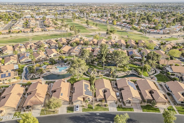 bird's eye view featuring a residential view and view of golf course