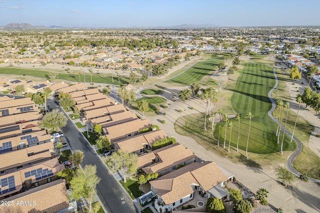 birds eye view of property with a residential view and golf course view