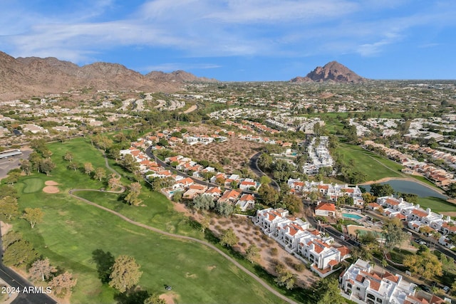 bird's eye view featuring a water and mountain view