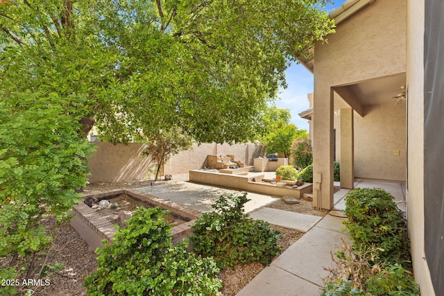 view of yard featuring a fenced backyard and a patio area