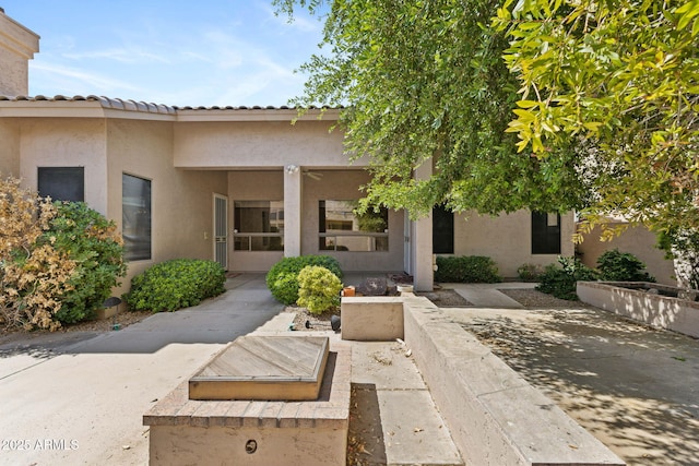 rear view of property featuring a patio area and stucco siding