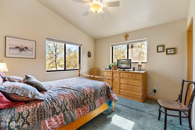 2761 Jaguar Cir, Overgaard, AZ 85933 - carpeted bedroom with vaulted ceiling and ceiling fan