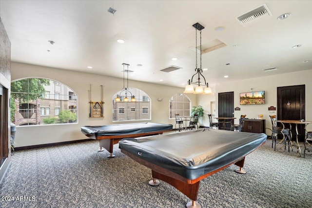 game room featuring pool table and carpet flooring