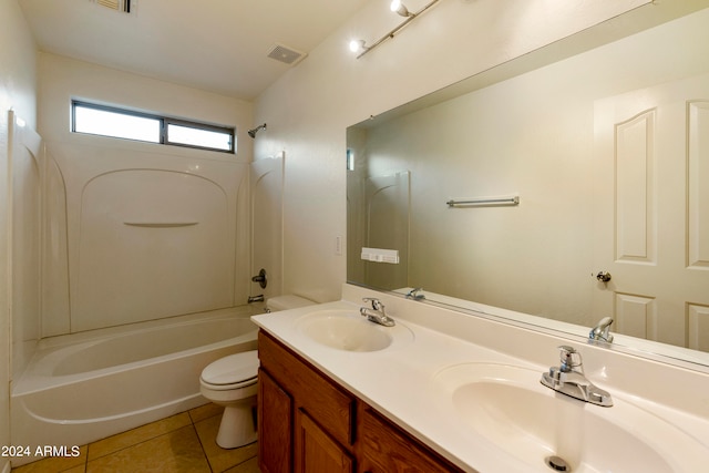 full bathroom with tile patterned flooring, vanity, toilet, and shower / bathtub combination