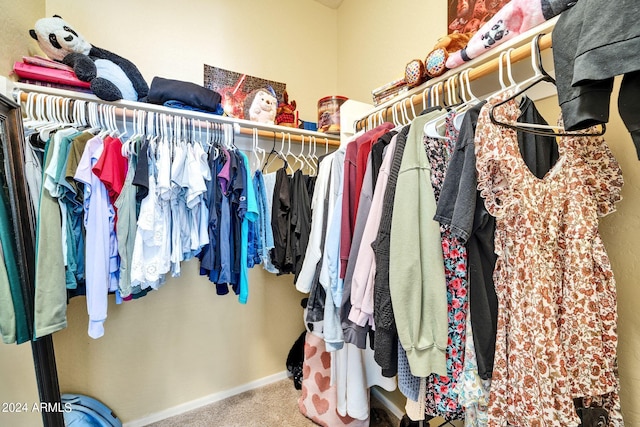 walk in closet featuring carpet floors