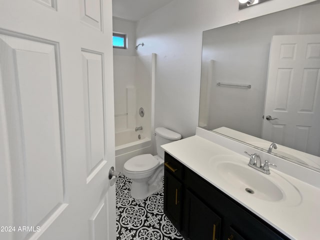 full bathroom with tile patterned flooring, shower / tub combination, vanity, and toilet