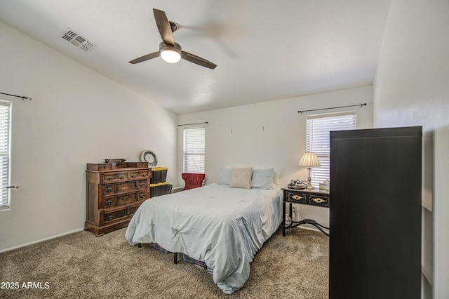 4369 E Coal St, San Tan Valley, AZ 85143 - carpeted bedroom with multiple windows, ceiling fan, and lofted ceiling