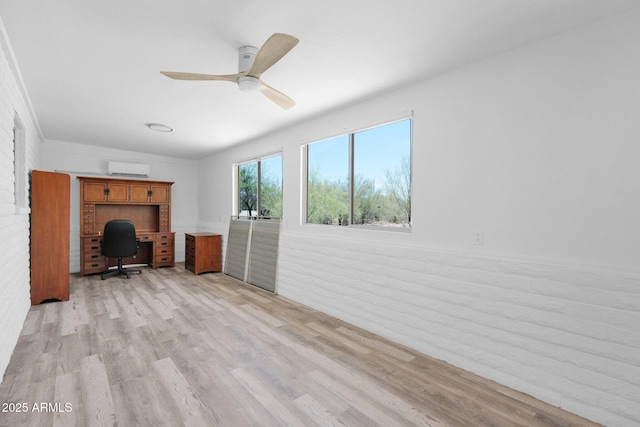 29835 N 56th St N, Cave Creek, AZ 85331 - unfurnished living room featuring an office area, light wood finished floors, a ceiling fan, and an AC wall unit