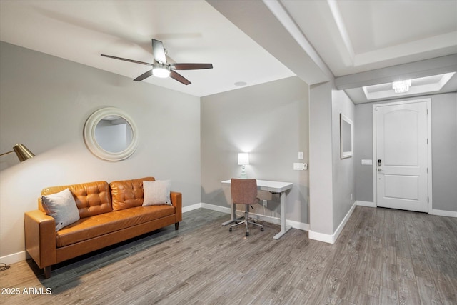 10702 E Sheffield Dr, Mesa, AZ 85212 - living room with hardwood / wood-style floors and ceiling fan