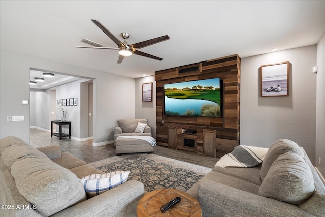 10702 E Sheffield Dr, Mesa, AZ 85212 - living room with light hardwood / wood-style floors and ceiling fan
