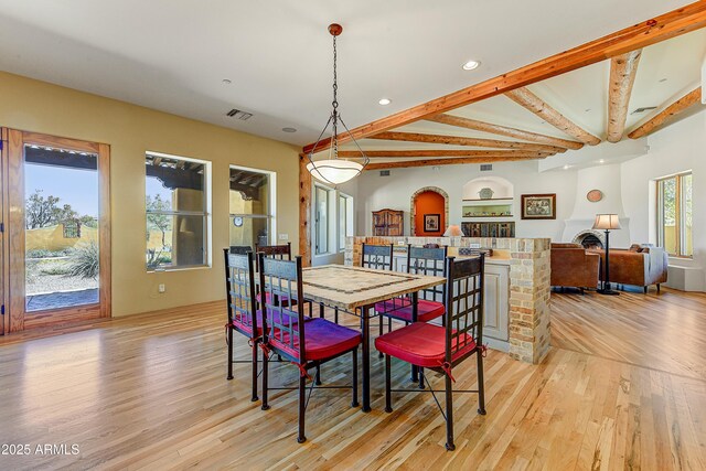 9415 N 124th St, Scottsdale, AZ 85259 - dining room with beamed ceiling, light wood finished floors, and recessed lighting