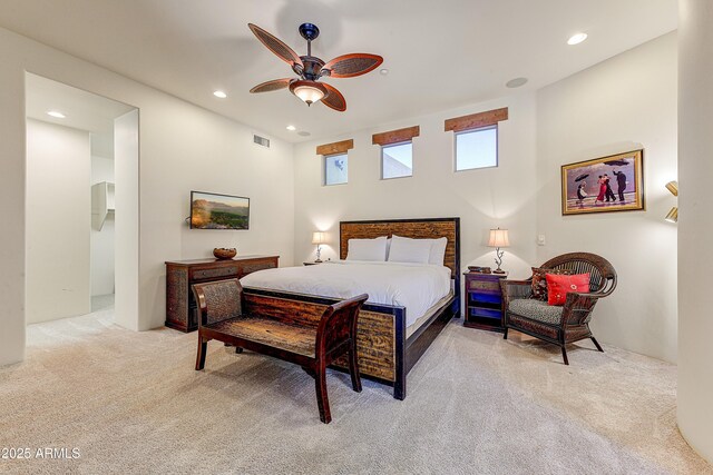 9415 N 124th St, Scottsdale, AZ 85259 - bedroom with light carpet, recessed lighting, and a ceiling fan