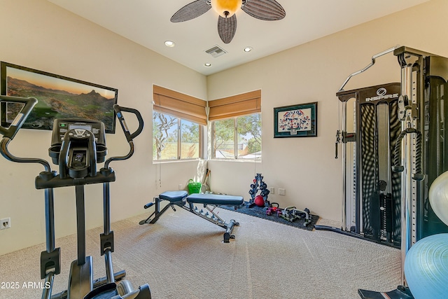 9415 N 124th St, Scottsdale, AZ 85259 - workout room with a ceiling fan, carpet flooring, and recessed lighting