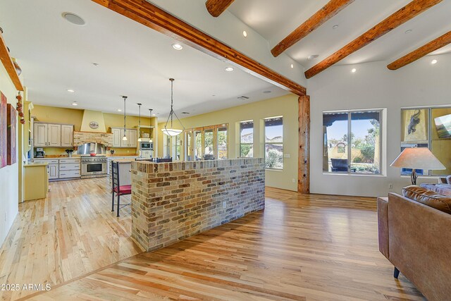 9415 N 124th St, Scottsdale, AZ 85259 - living area with light wood-style flooring, beam ceiling, and recessed lighting