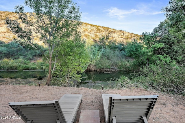 view of yard featuring a mountain view