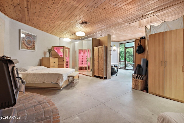 bedroom featuring wooden ceiling