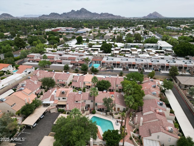 6533 N 7th Ave Unit 18, Phoenix, AZ 85013 - aerial view of property's location featuring mountains, nearby suburban area, and a pool