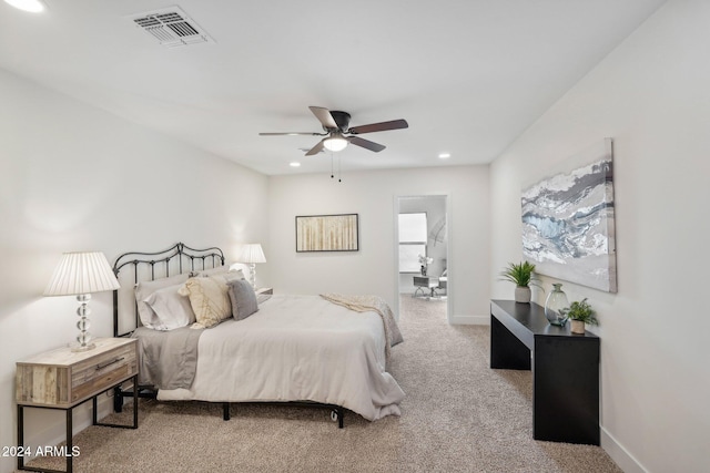 bedroom featuring carpet flooring and ceiling fan