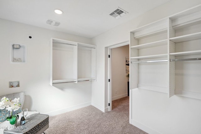 spacious closet featuring light carpet