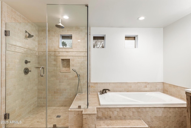 1801 E Berridge Ln, Phoenix, AZ 85016 - bathroom featuring a garden tub, a shower stall, and recessed lighting