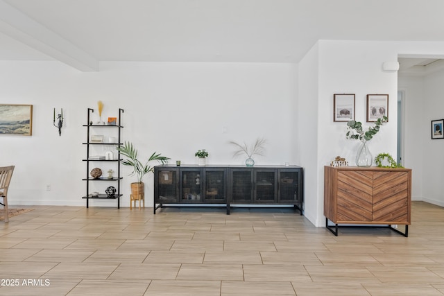 2204 E Kelly Dr, Gilbert, AZ 85298 - living area with baseboards, wood tiled floor, and beamed ceiling