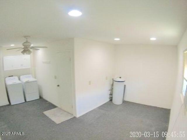14409 N Mcphee Dr, Sun City, AZ 85351 - empty room with washer and clothes dryer, recessed lighting, and a ceiling fan