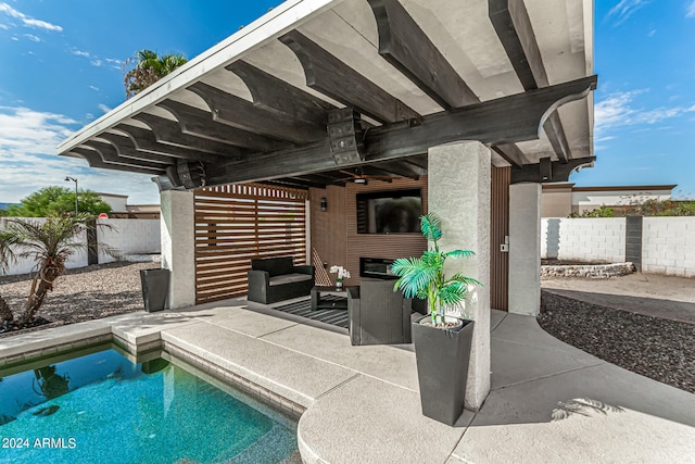 exterior space with an outdoor living space and a patio area