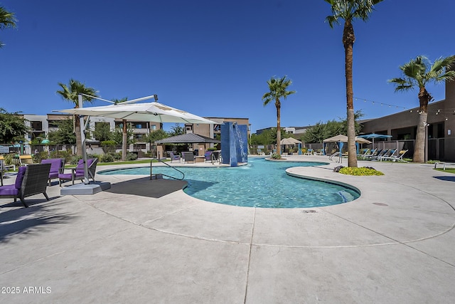 view of pool featuring a gazebo and a patio