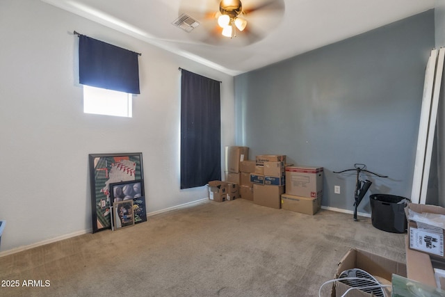 miscellaneous room featuring carpet and ceiling fan