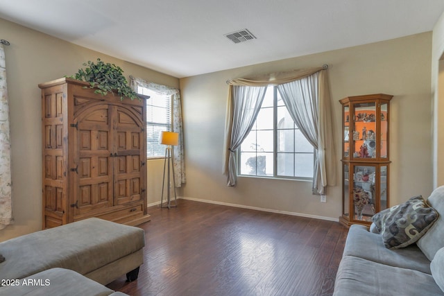 interior space with dark hardwood / wood-style floors