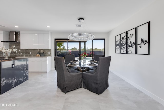 dining area with light tile floors