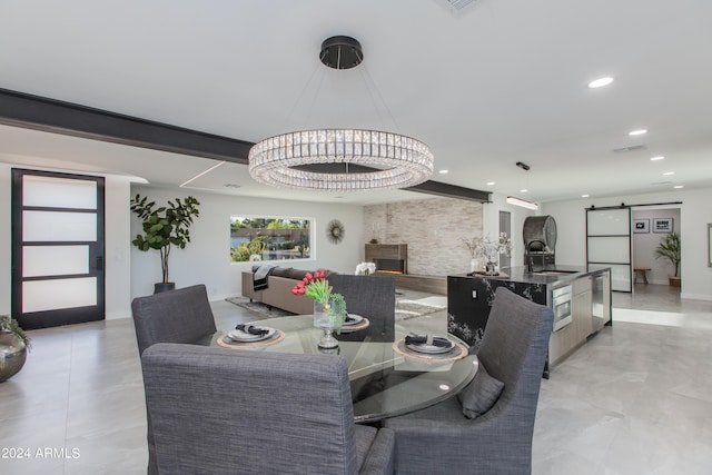 tiled dining area featuring sink