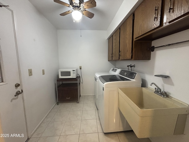 4537 E Emelita Ave, Mesa, AZ 85206 - clothes washing area with a sink, cabinet space, separate washer and dryer, baseboards, and ceiling fan