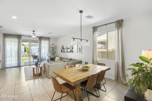 17976 W Ashley Dr, Goodyear, AZ 85338 - dining space featuring light tile patterned floors, ceiling fan, and recessed lighting