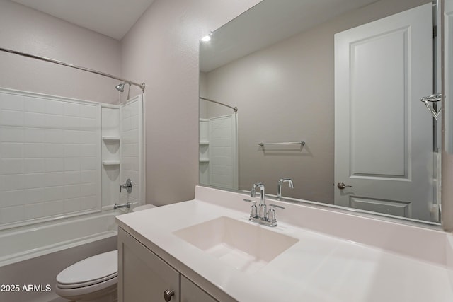full bathroom featuring toilet, vanity, and shower / bath combination