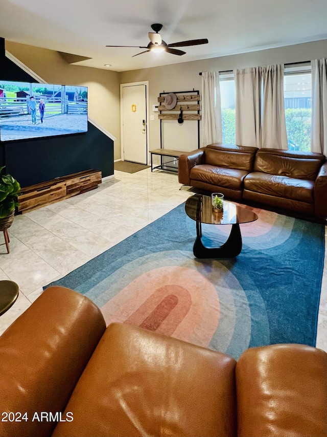 living room with ceiling fan