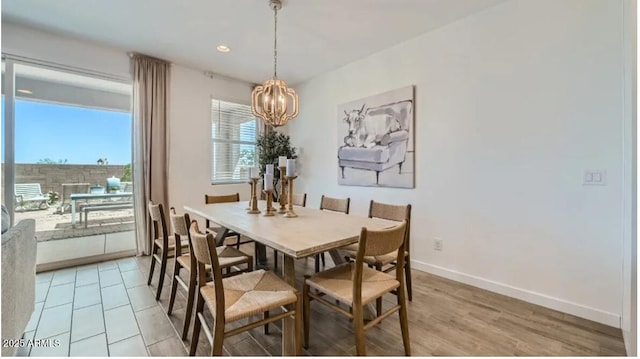1516 W Ridge Rd, Apache Junction, AZ 85120 - dining space featuring a chandelier, baseboards, light wood finished floors, and recessed lighting