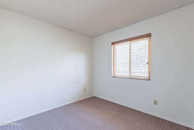 carpeted spare room featuring a textured ceiling and baseboards