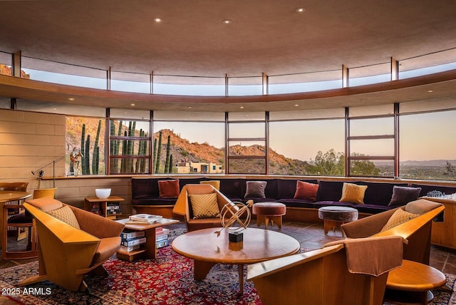 building lobby featuring a mountain view