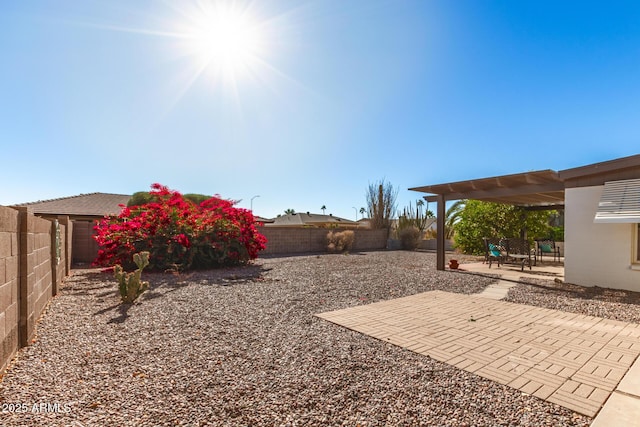 view of yard featuring a patio area and a fenced backyard