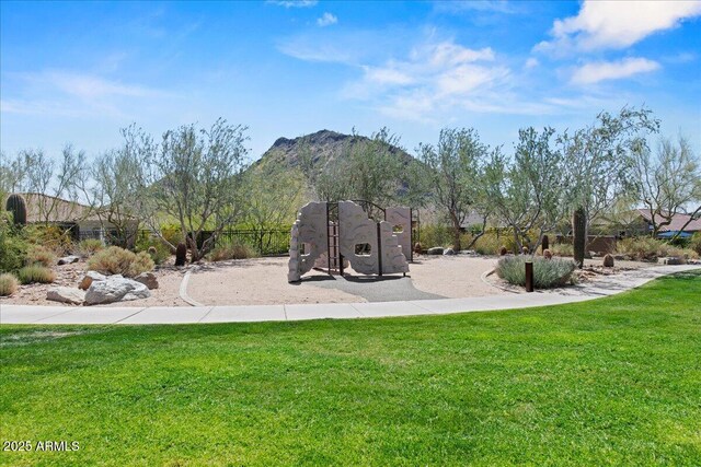 exterior space with a mountain view and playground community