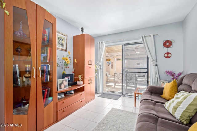 living room with light tile patterned floors