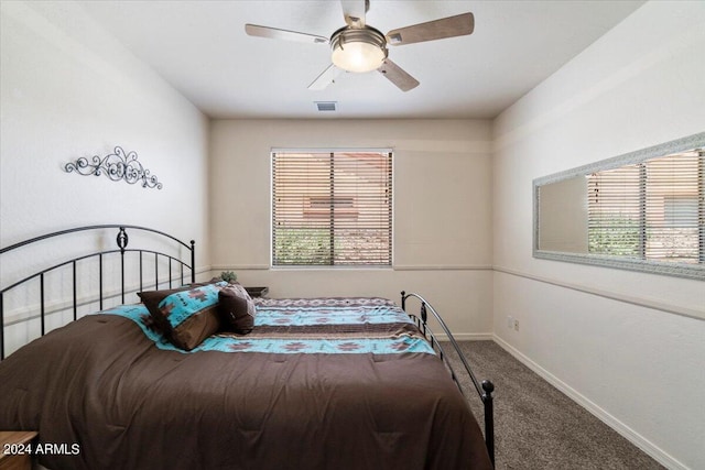 bedroom featuring carpet flooring and ceiling fan