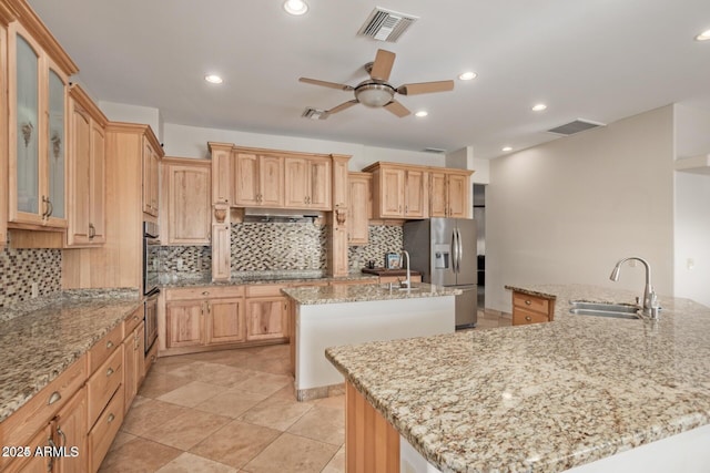 30124 N 174th St, Rio Verde, AZ 85263 - kitchen with a sink, a spacious island, stainless steel appliances, decorative backsplash, and recessed lighting