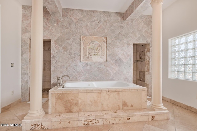 30124 N 174th St, Rio Verde, AZ 85263 - full bathroom featuring a bath, tile walls, ornate columns, and baseboards
