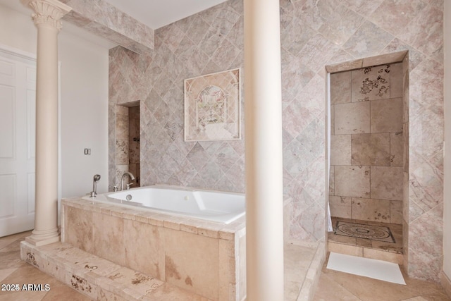 30124 N 174th St, Rio Verde, AZ 85263 - full bathroom with a garden tub, tile patterned flooring, a tile shower, and tile walls