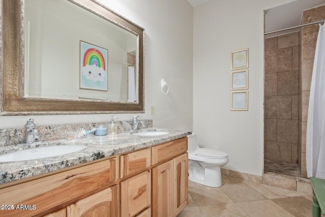 30124 N 174th St, Rio Verde, AZ 85263 - full bath featuring toilet, a tile shower, double vanity, and tile patterned floors