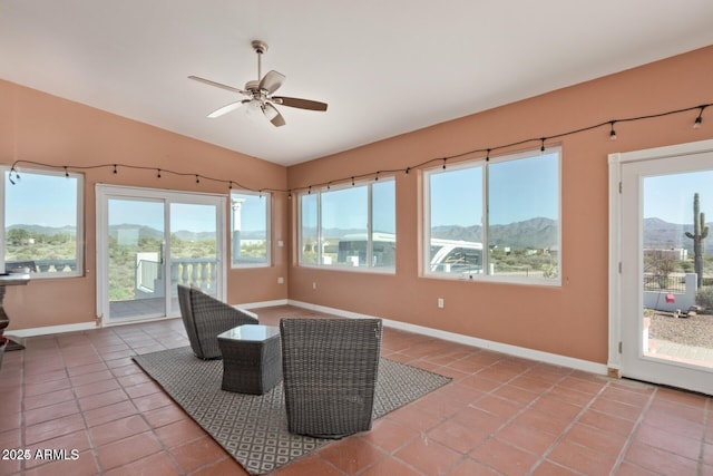 30124 N 174th St, Rio Verde, AZ 85263 - sunroom featuring lofted ceiling, tile patterned floors, baseboards, and a mountain view