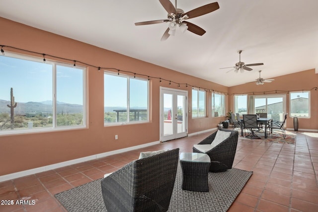 30124 N 174th St, Rio Verde, AZ 85263 - sunroom with french doors, lofted ceiling, plenty of natural light, and a mountain view