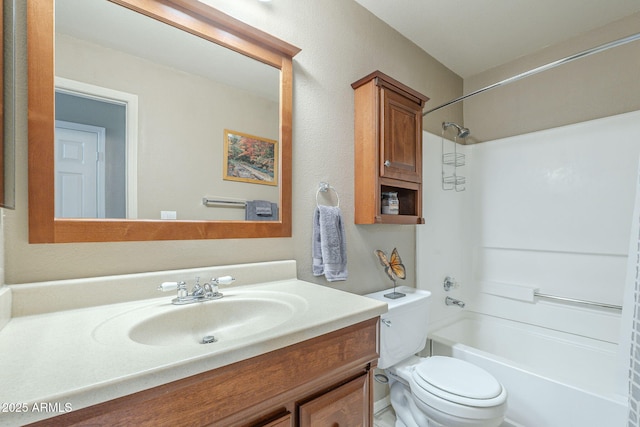 full bathroom with toilet, washtub / shower combination, and vanity